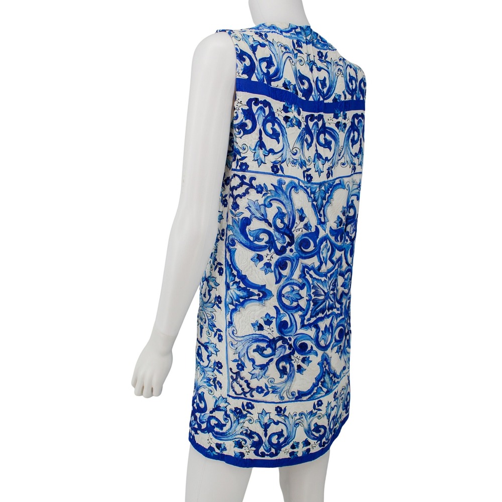 Dolce & Gabbana Blue White Majolica Tile Brocade Shift Mini Dress IT 46 US 10 - Picture 3 of 8
